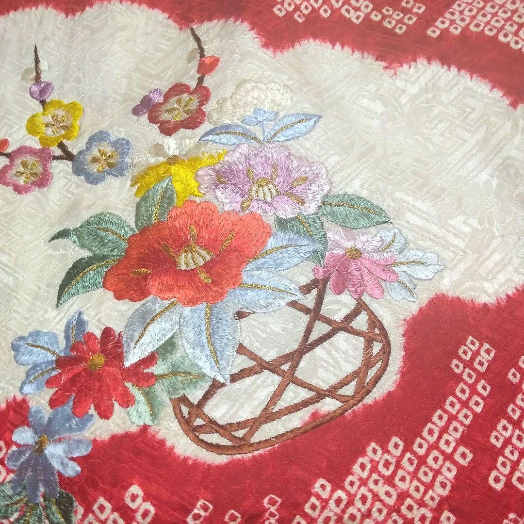 正絹綸子☆本絞＆刺繍☆絞りの粒もフレッシュ☆極上グレードの3歳七五三用祝着