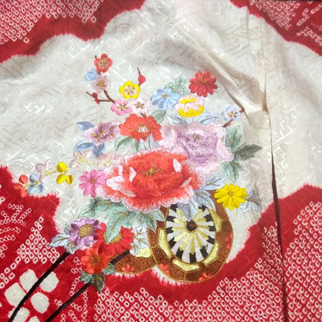 正絹綸子☆本絞＆刺繍☆絞りの粒もフレッシュ☆極上グレードの3歳七五三用祝着