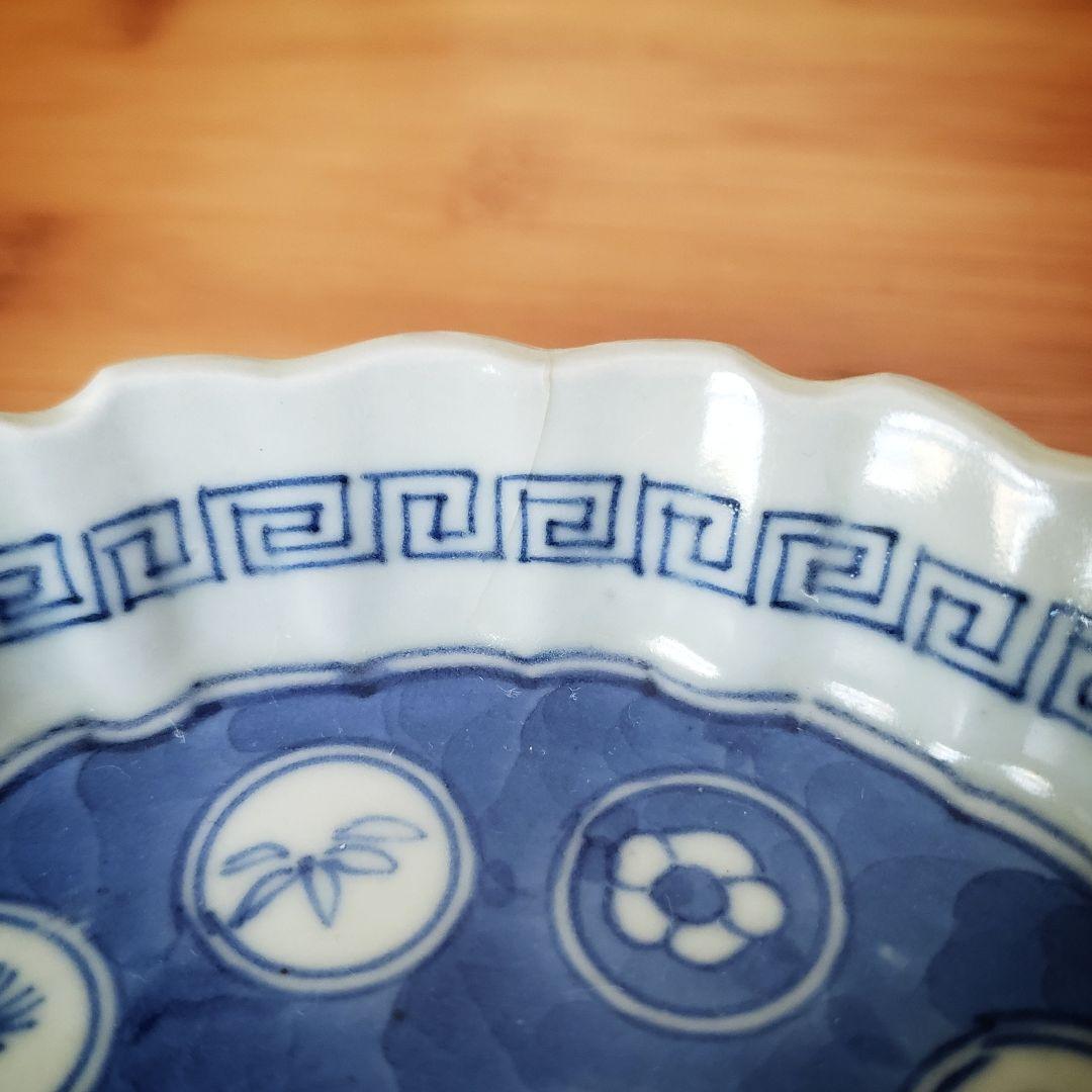 小皿　染付　花弁縁　丸窓　松竹梅　縁文　雷文　訳あり　明治　大正　古伊万里　イ号