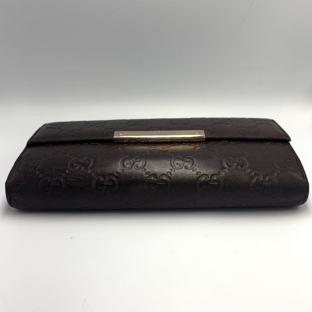 グッチ GG 長財布 シマ ブラウン シルバープレート レザー 本革　箱付き