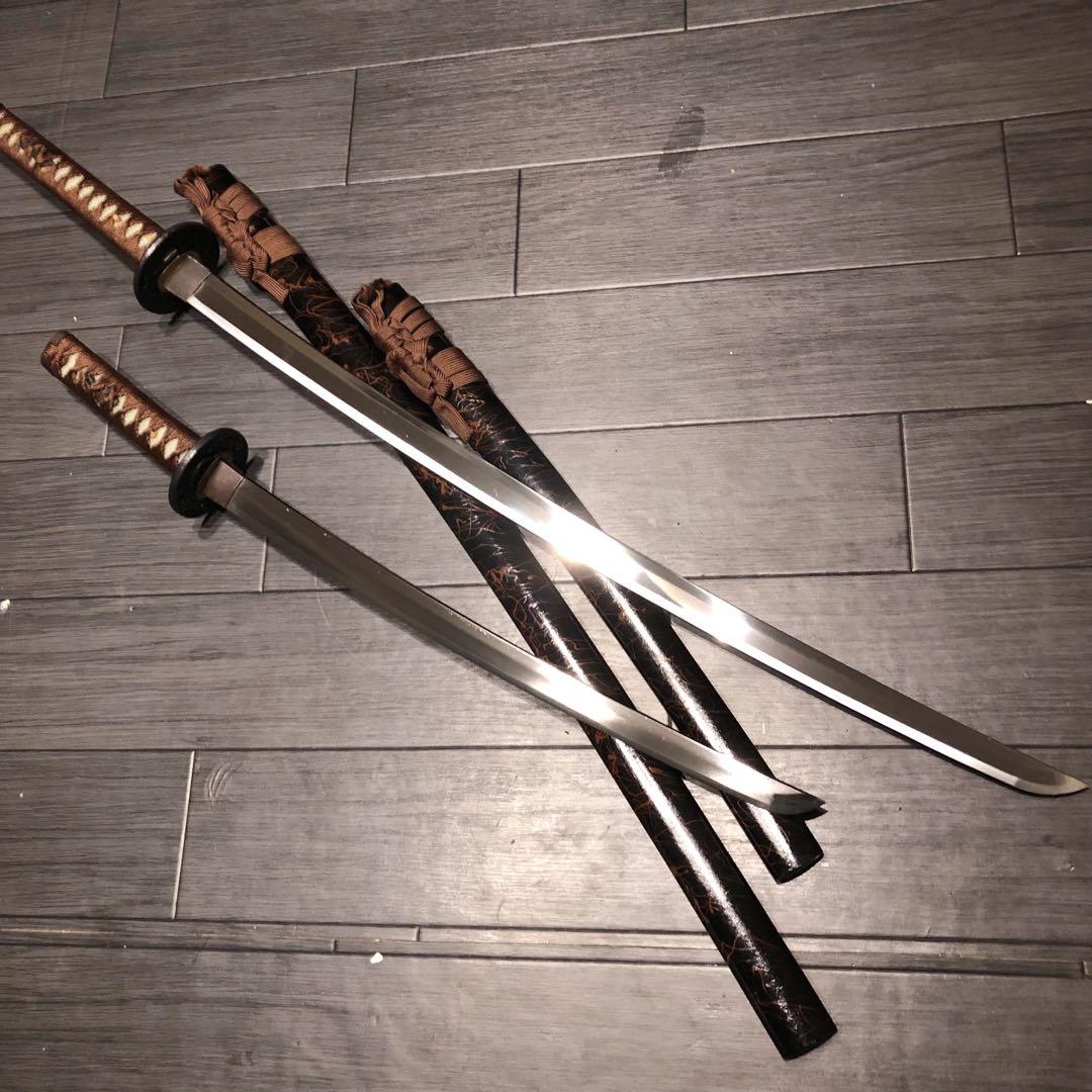 高級模造刀　高級居合刀　太刀　大小セット　本研波刃　亜鉛合金