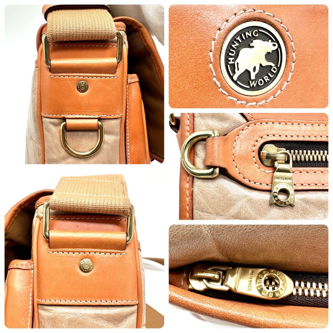 【希少】ハンティングワールド メッセンジャーバッグ バチューレザー ベージュ
