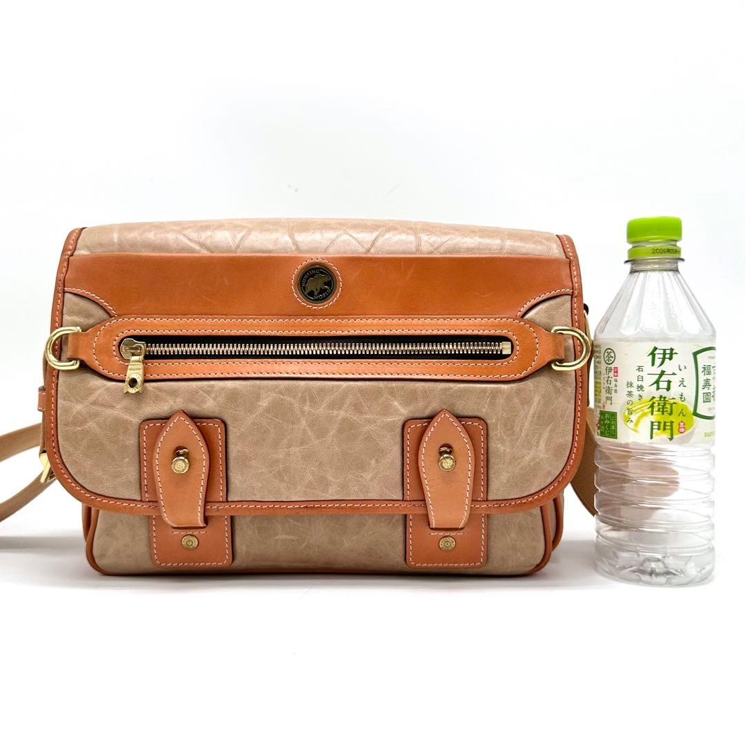 【希少】ハンティングワールド メッセンジャーバッグ バチューレザー ベージュ