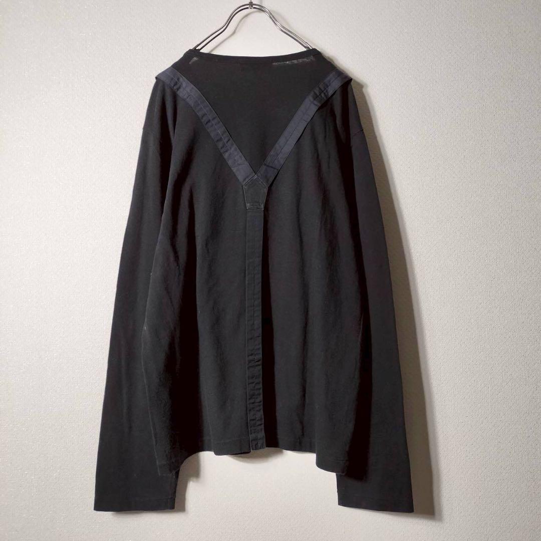 ヨウジヤマモトプールオム サスペンダー風カットソー ロンＴ コットン 綿 黒