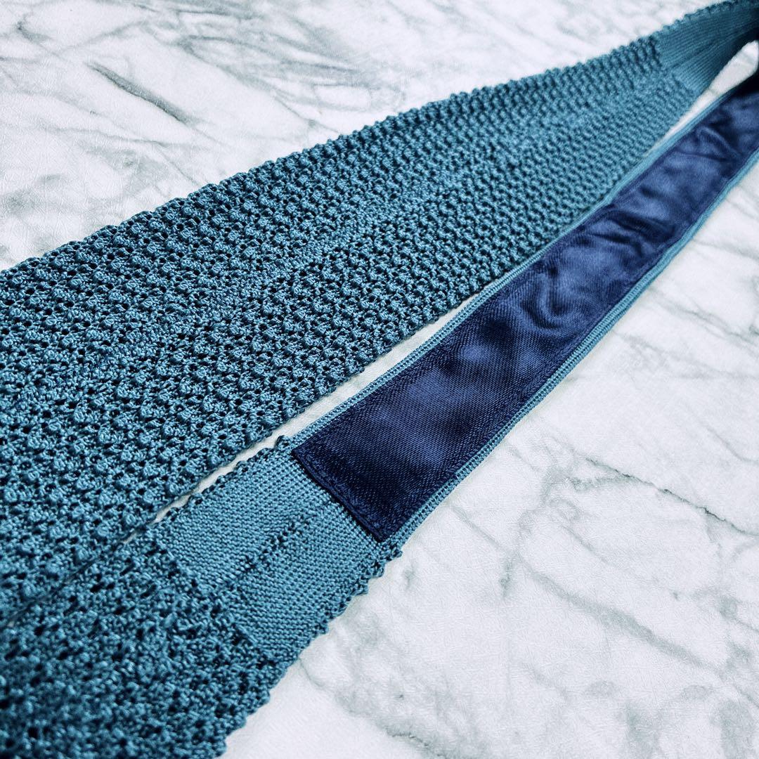 ✨未使用クラス✨エルメス　ニットタイ　H柄　ロゴ　ブルー　ネクタイ