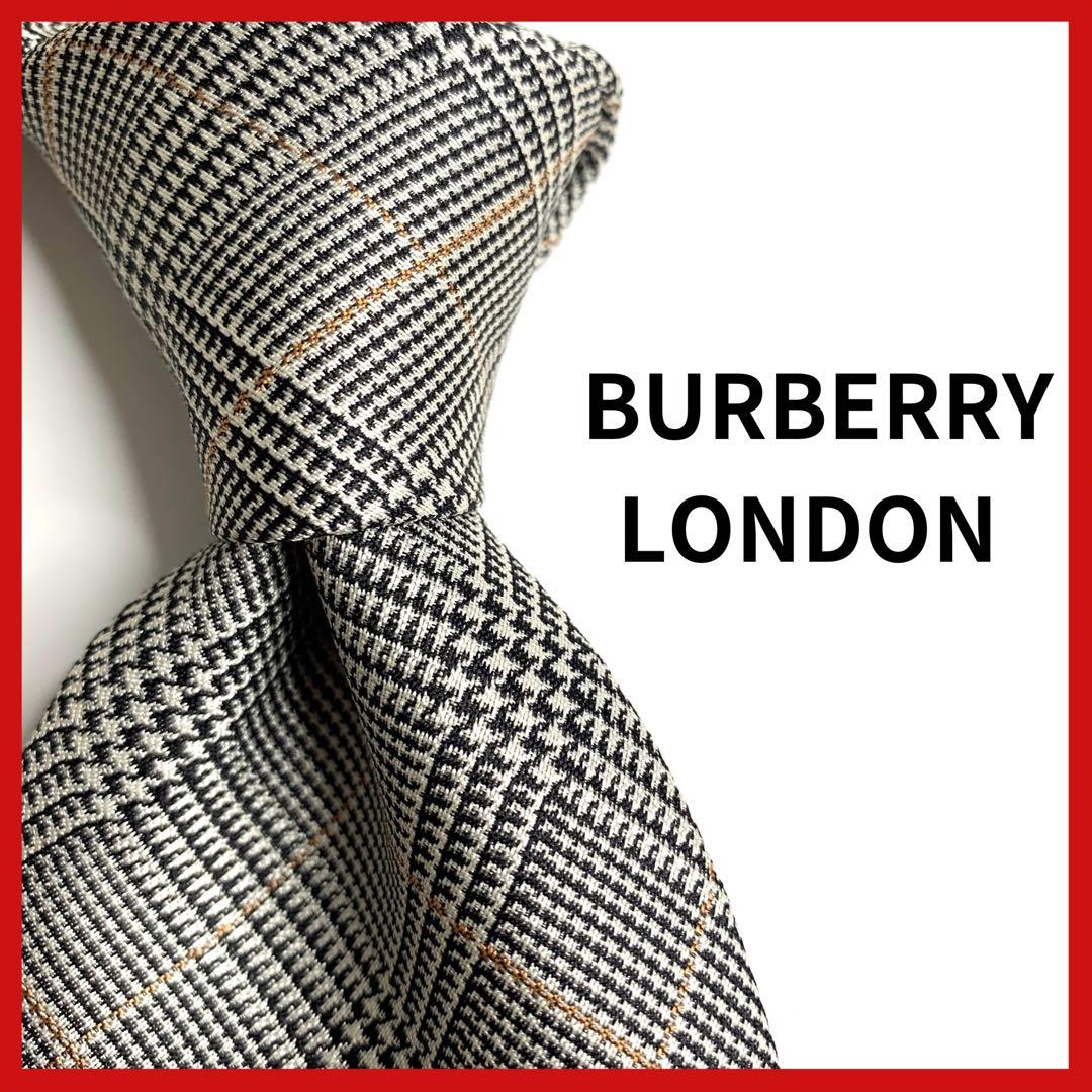 BURBERRY チェック ネクタイ 千鳥柄 ワイド ジャカード グレー シルク