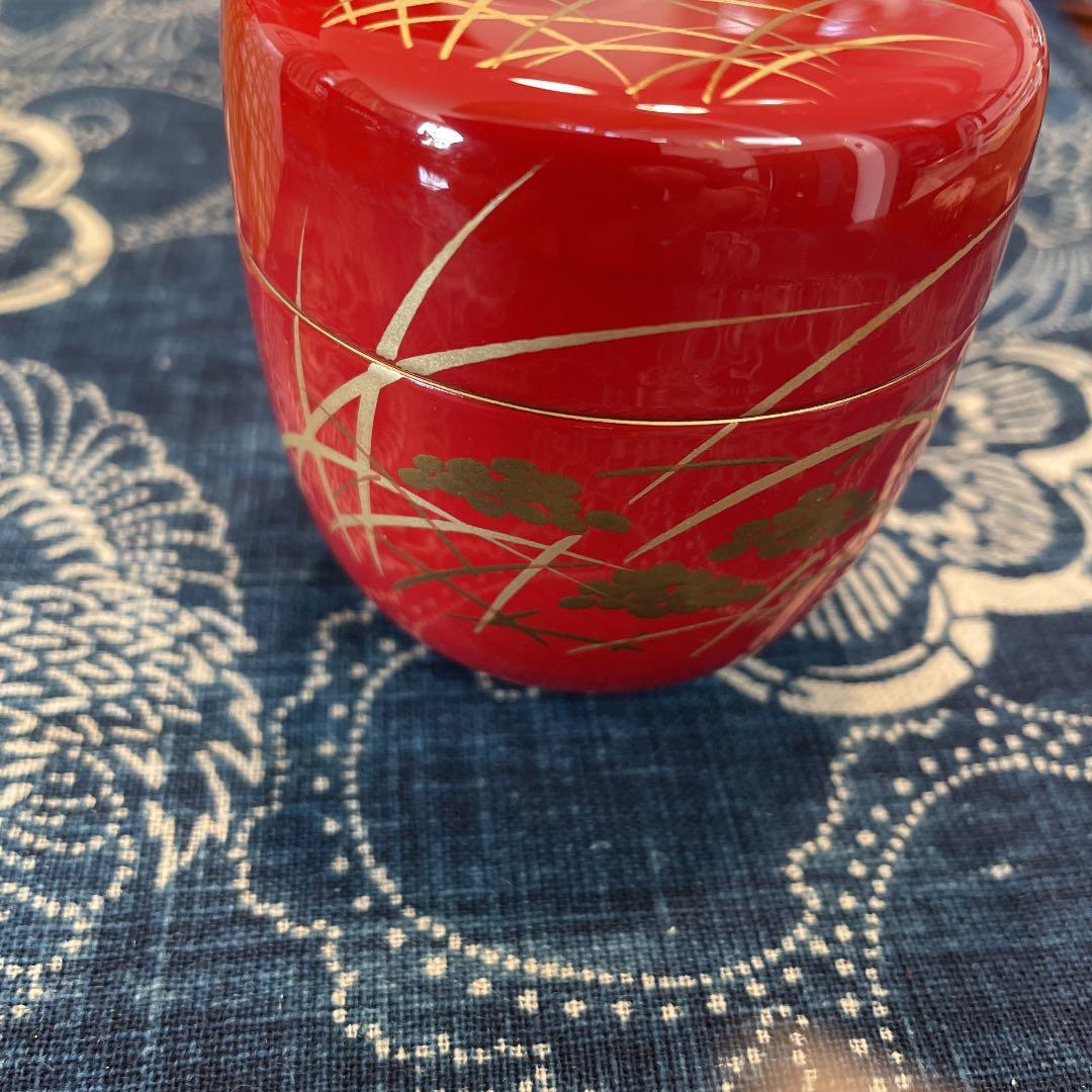 漆器　　茶道　棗　稲穂　朱色