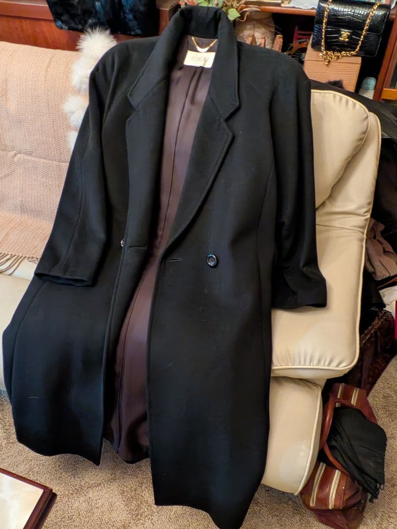 漆黒の華　最高級ピュアカシミアチェスターコート他2点　ブラック　百貨店購入