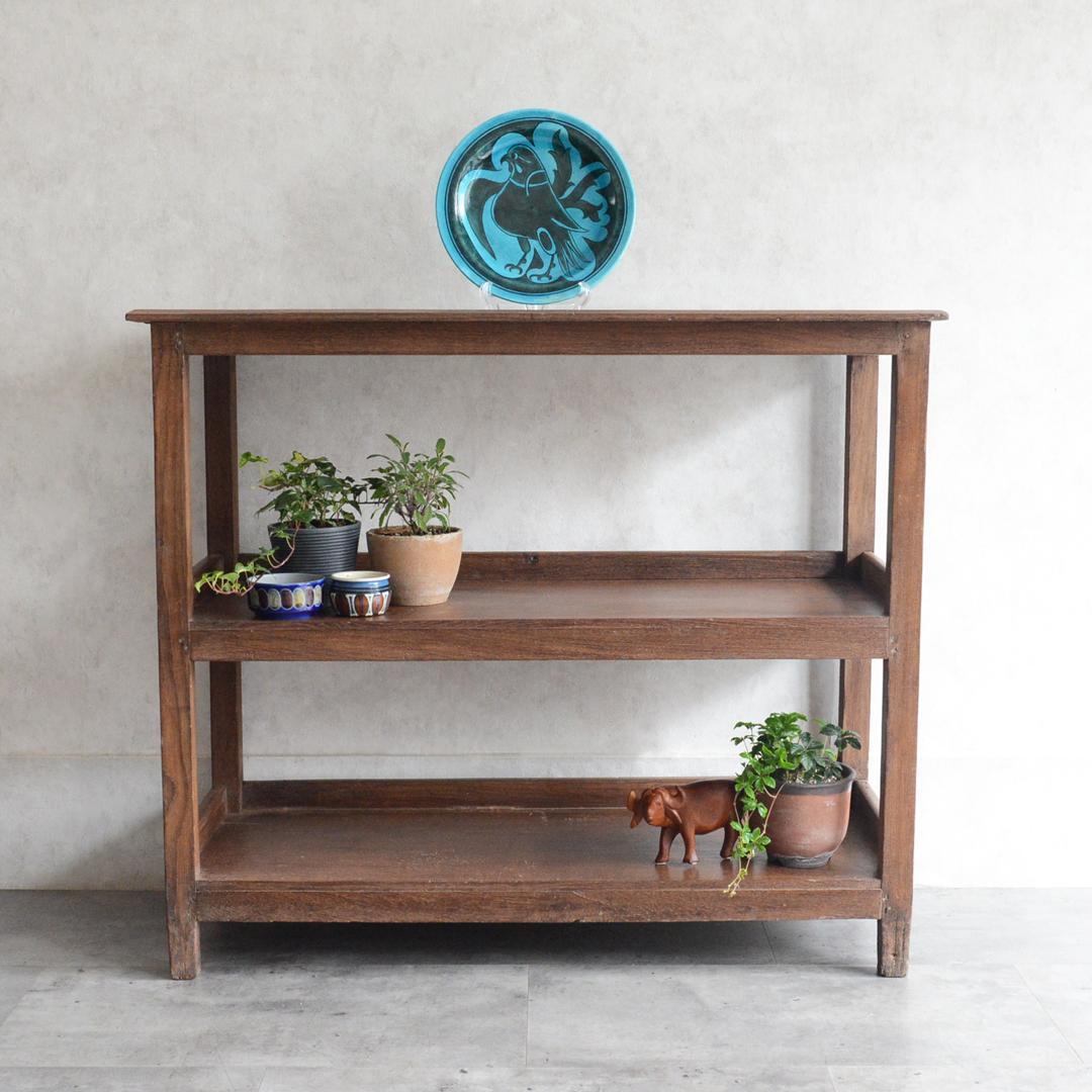 アジアンヴィンテージ 無垢 チーク オープンシェルフ インド 飾り棚 プランター