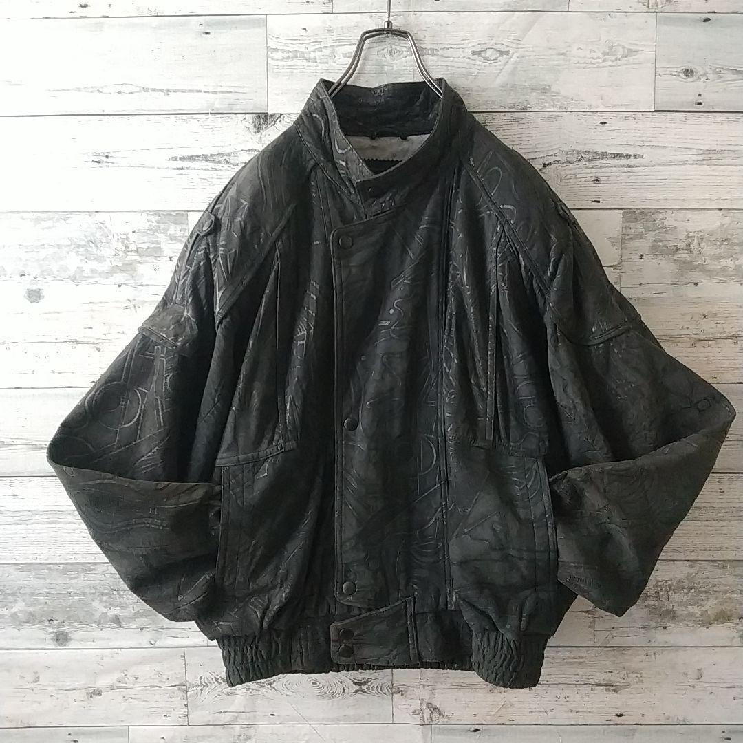 一点モノ☆柔かめ シープスキン 本革 リアルレザー 総柄 レザージャケット M