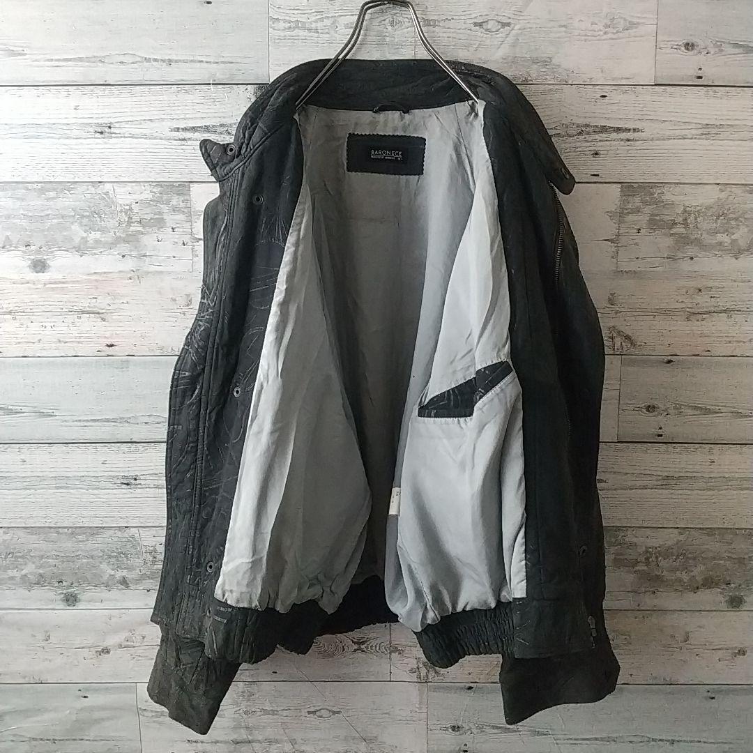 一点モノ☆柔かめ シープスキン 本革 リアルレザー 総柄 レザージャケット M