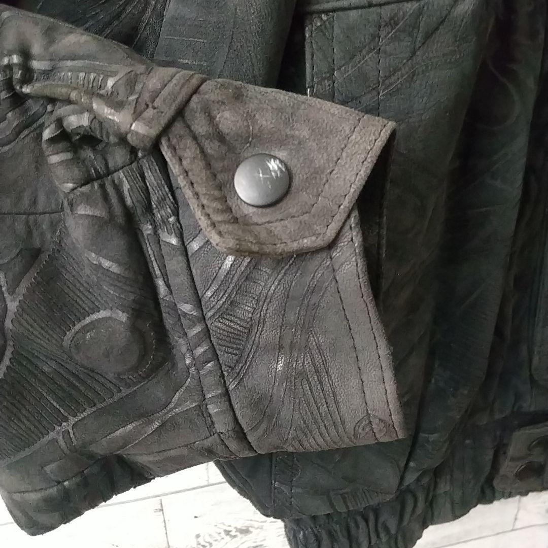 一点モノ☆柔かめ シープスキン 本革 リアルレザー 総柄 レザージャケット M