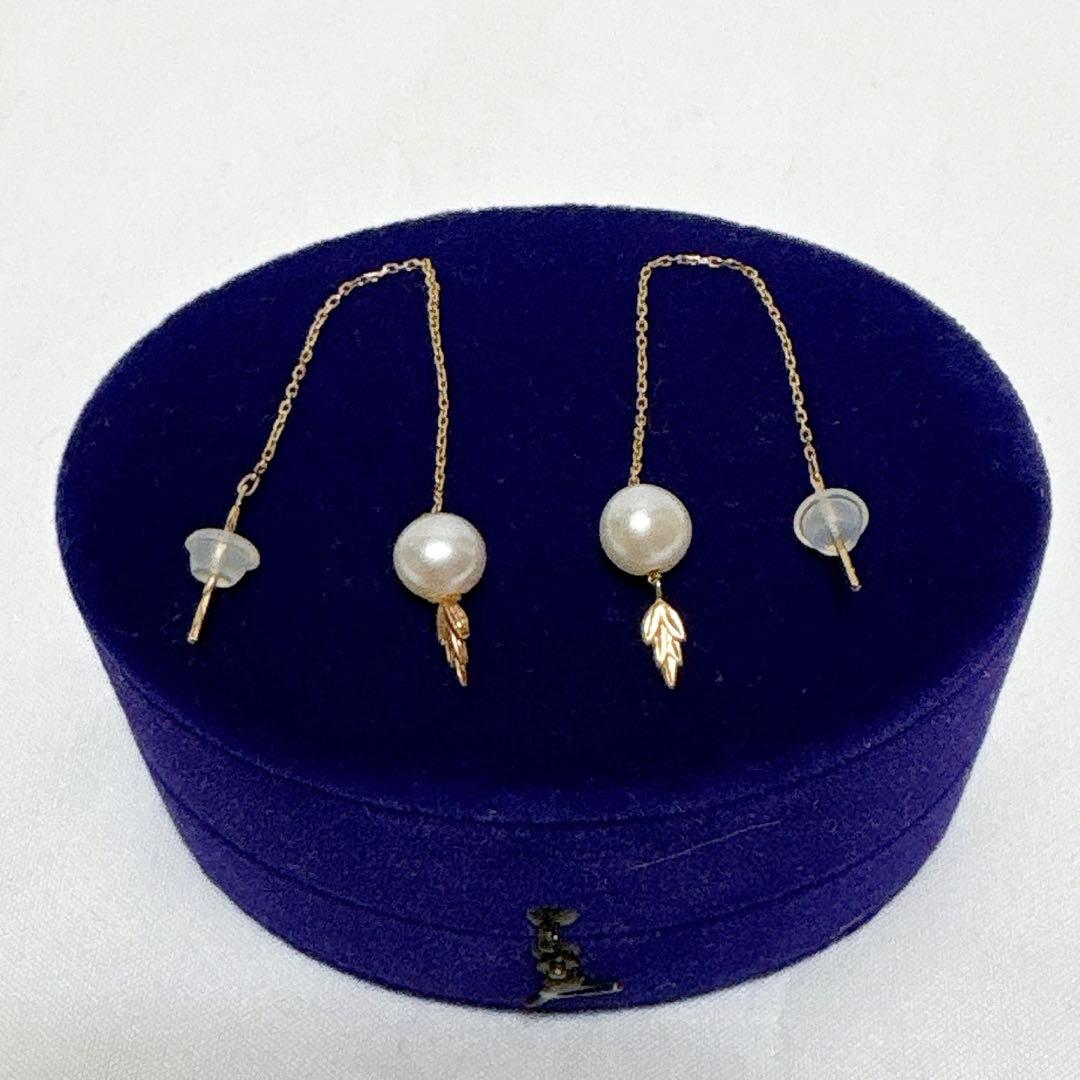 【レア】agete アガット ピアス パール リーフ k10 ゴールド 箱付き