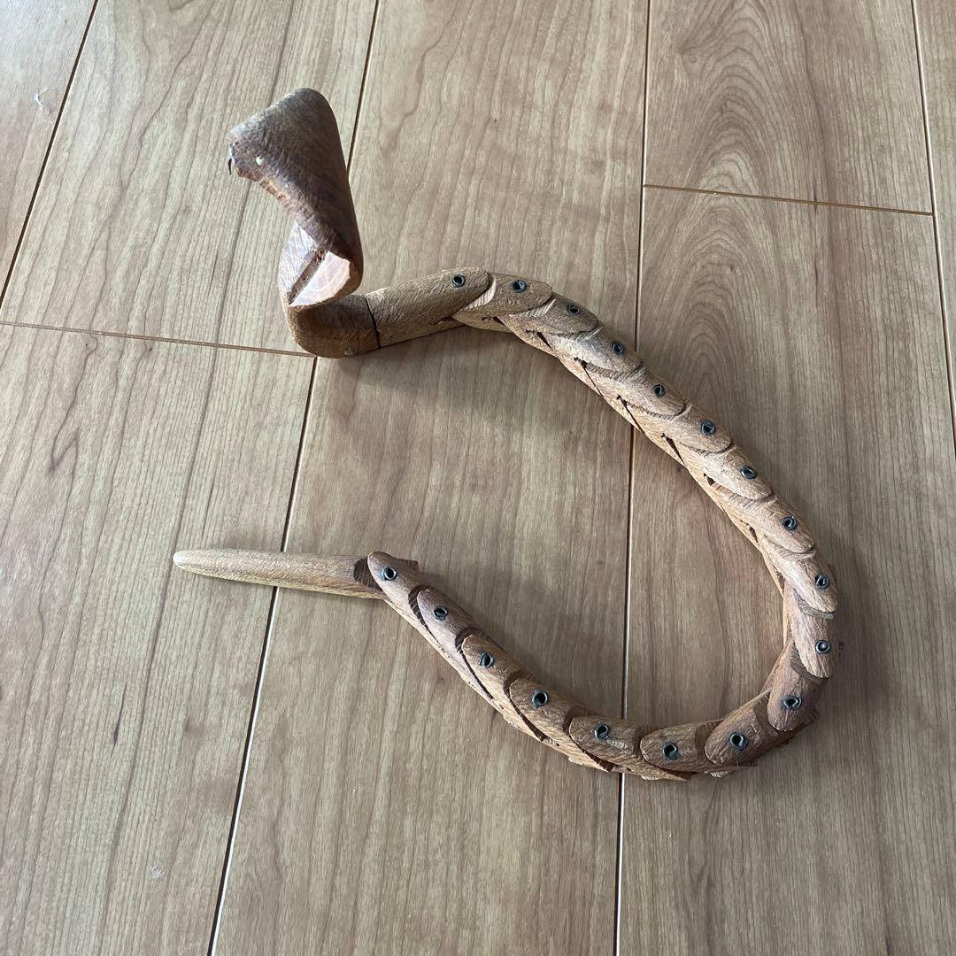 ハンドメイド 木製 蛇の置物 約30cm アンティーク　1980年代　へび