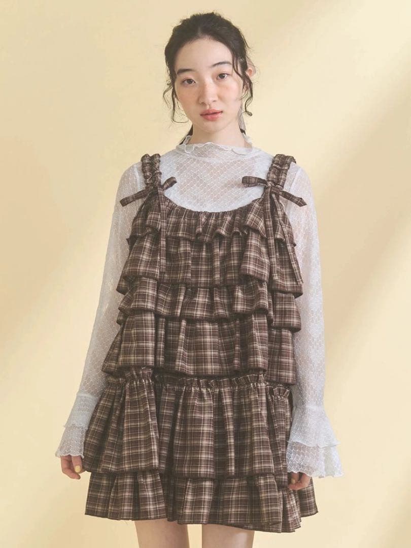 merry jenny チェックホイップクリームミニワンピース