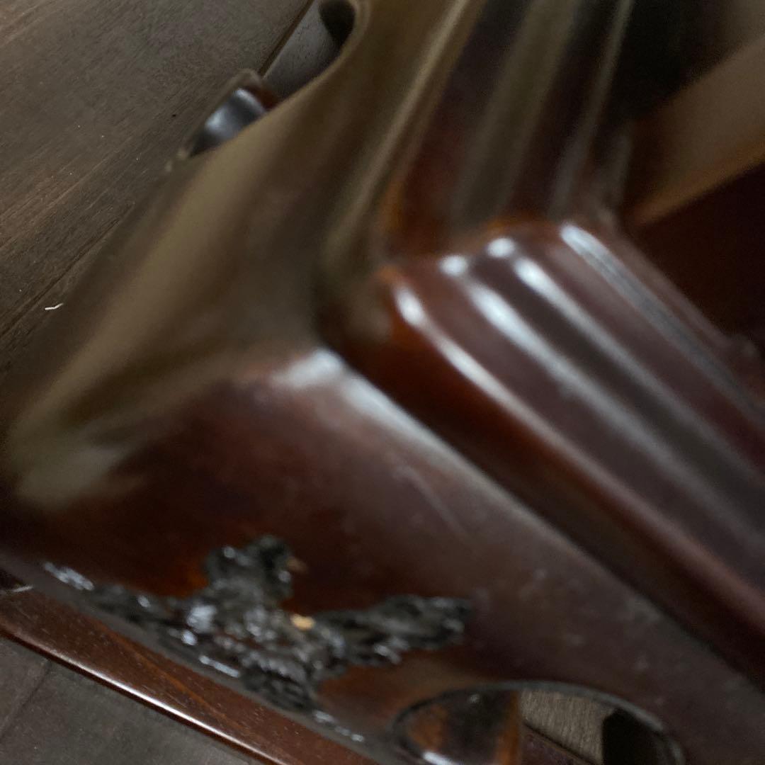 レア品 アジアンテイスト 家具 経机 ガラス ハスの花　彫刻 引出付 TB21