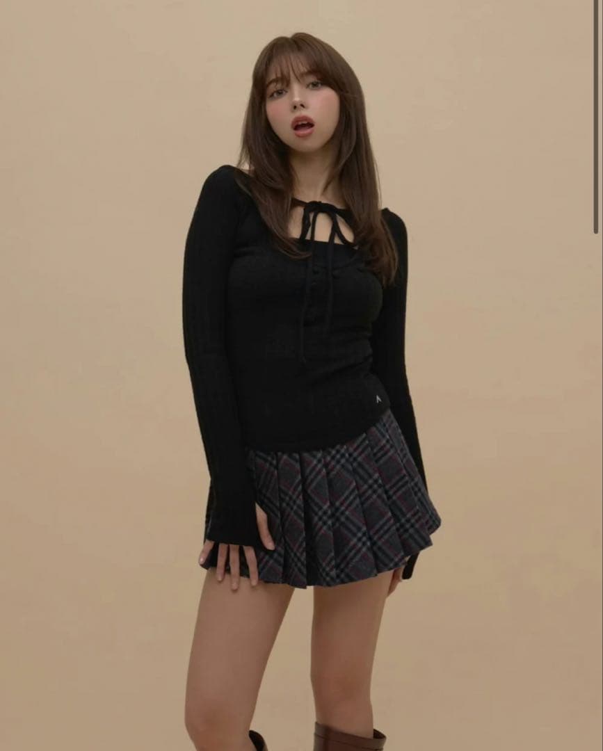 andmary Nini ribbon tops ブラック