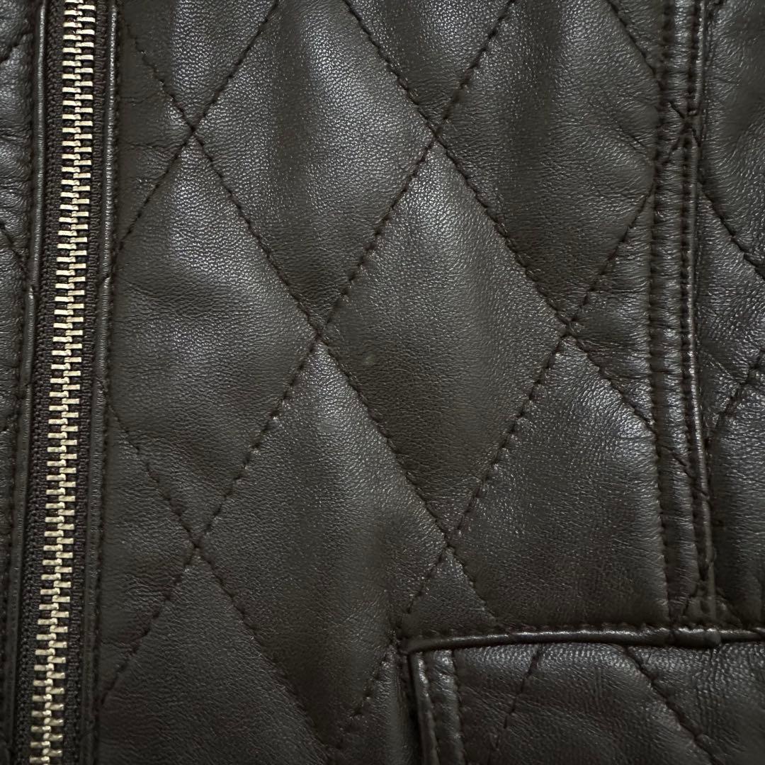 バルマン キルティング ラムレザー シングルライダースジャケット 焦茶 M