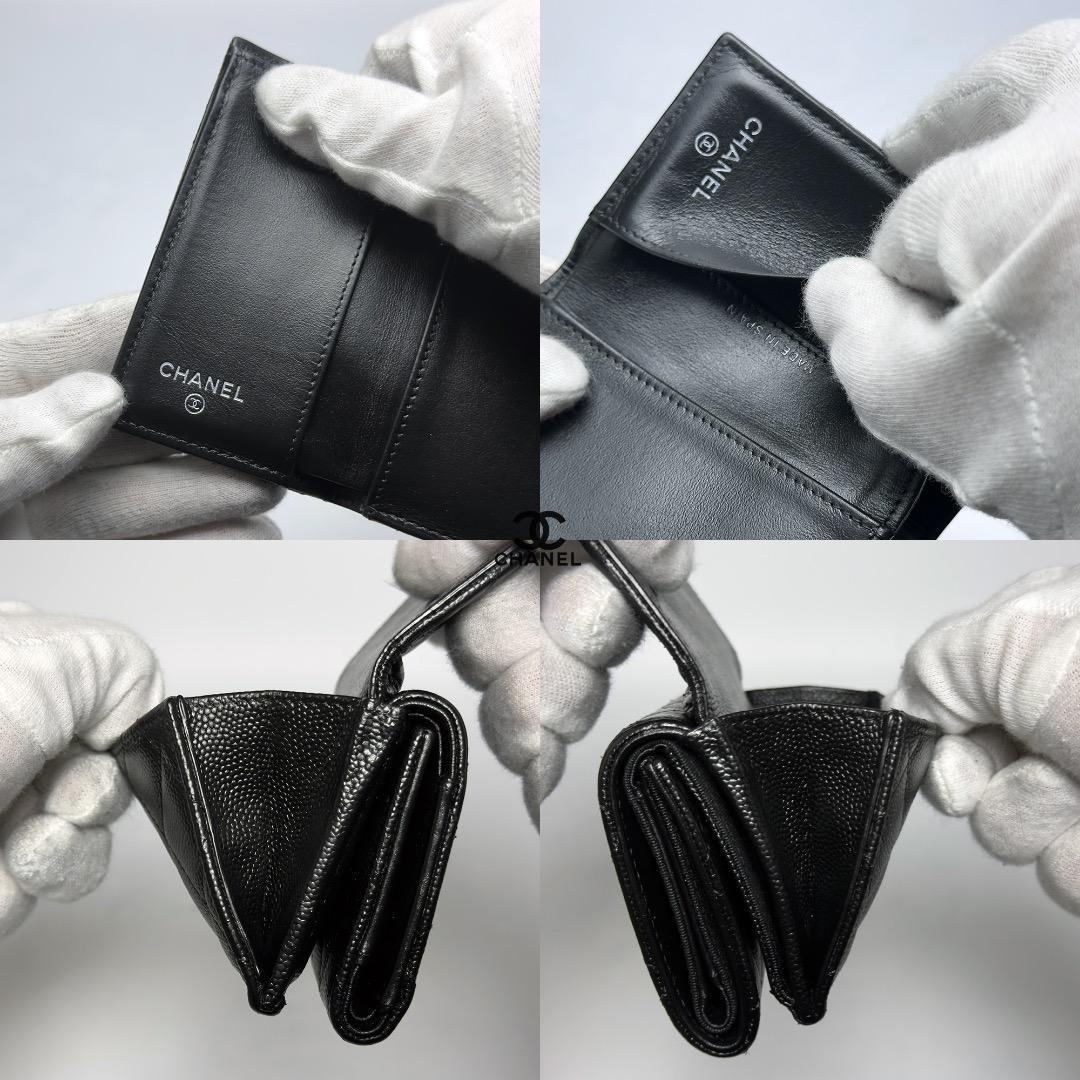 正規品 シャネル クラシック マトラッセ フラップ 三つ折り財布 シルバー金具