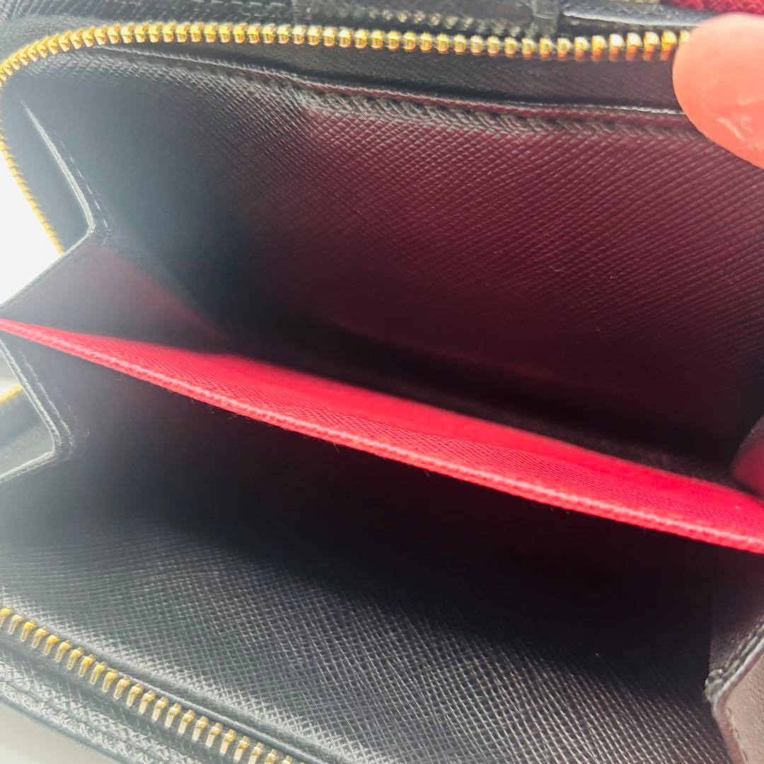希少◎ PRADA プラダ サフィアーノ レザー 折り財布 ブラック ロゴ