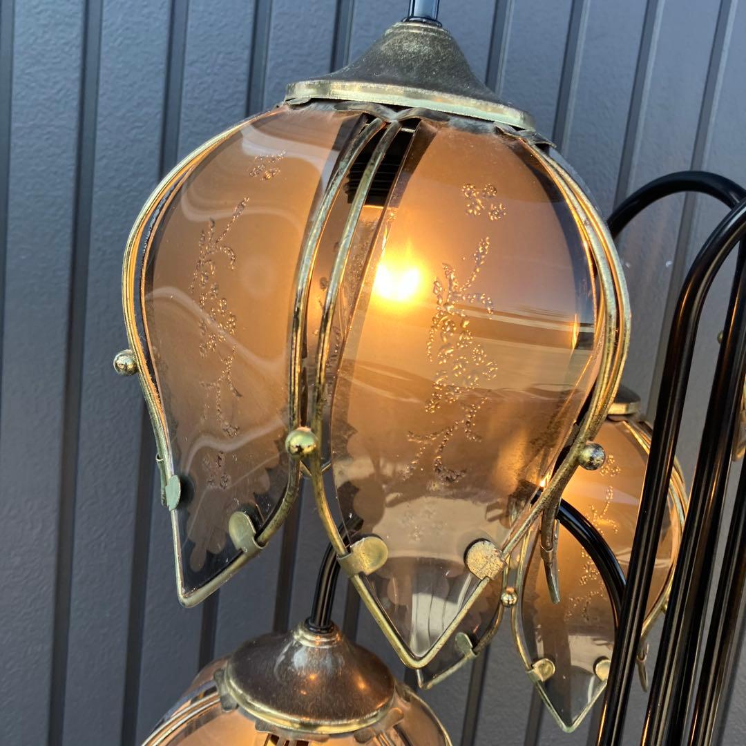 アンティーク ロータスモチーフ アイアンフレーム 5灯フロアライト スタンド