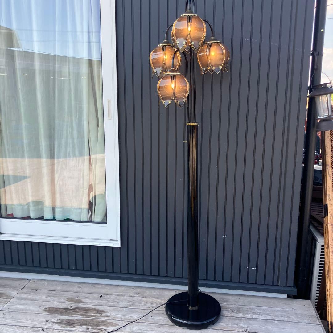 アンティーク ロータスモチーフ アイアンフレーム 5灯フロアライト スタンド