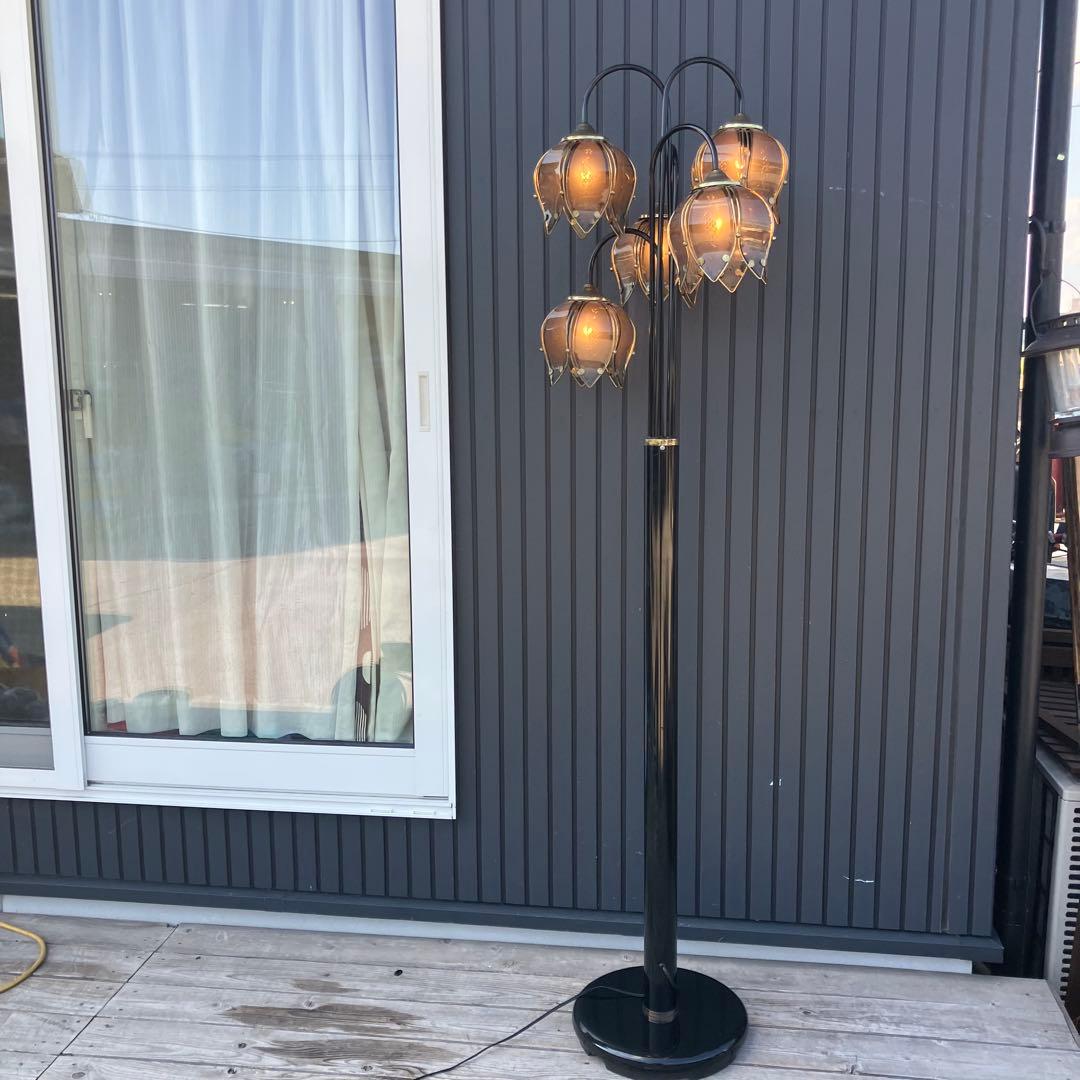 アンティーク ロータスモチーフ アイアンフレーム 5灯フロアライト スタンド