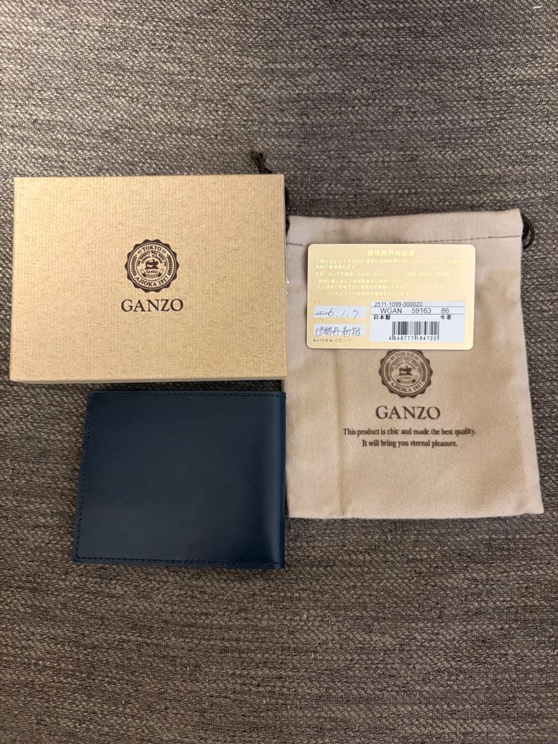 美品　ネイビー　GANZO 二つ折り札入れ　THIN BRIDLE 札バサミ