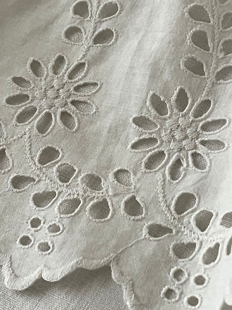 【美品】フランスアンティーク 手刺繍カットワークとフリル カフェカーテン