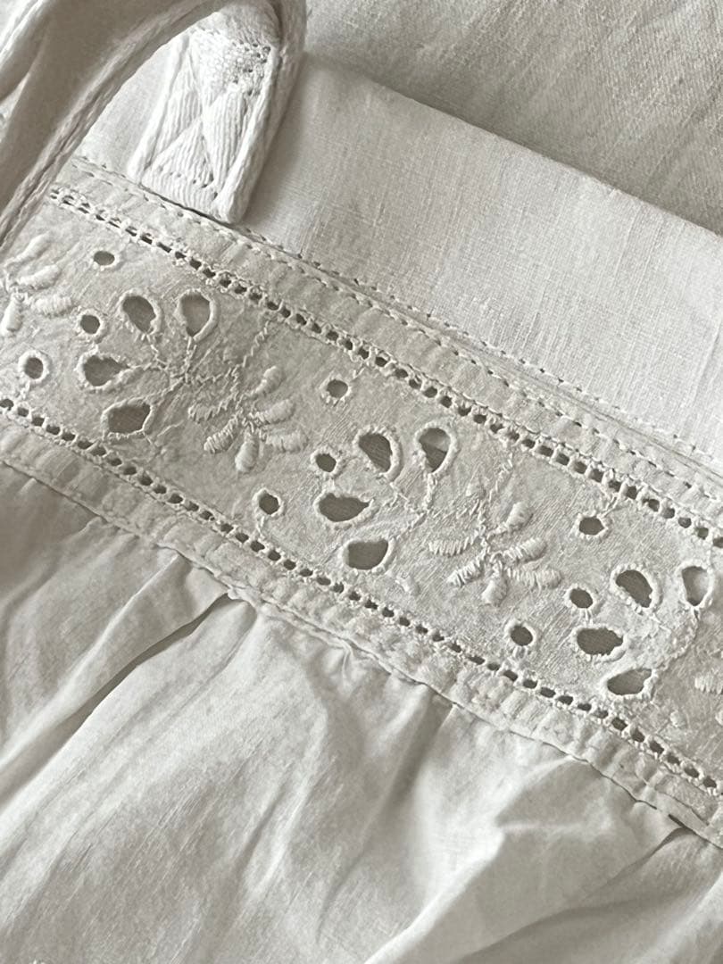 【美品】フランスアンティーク 手刺繍カットワークとフリル カフェカーテン