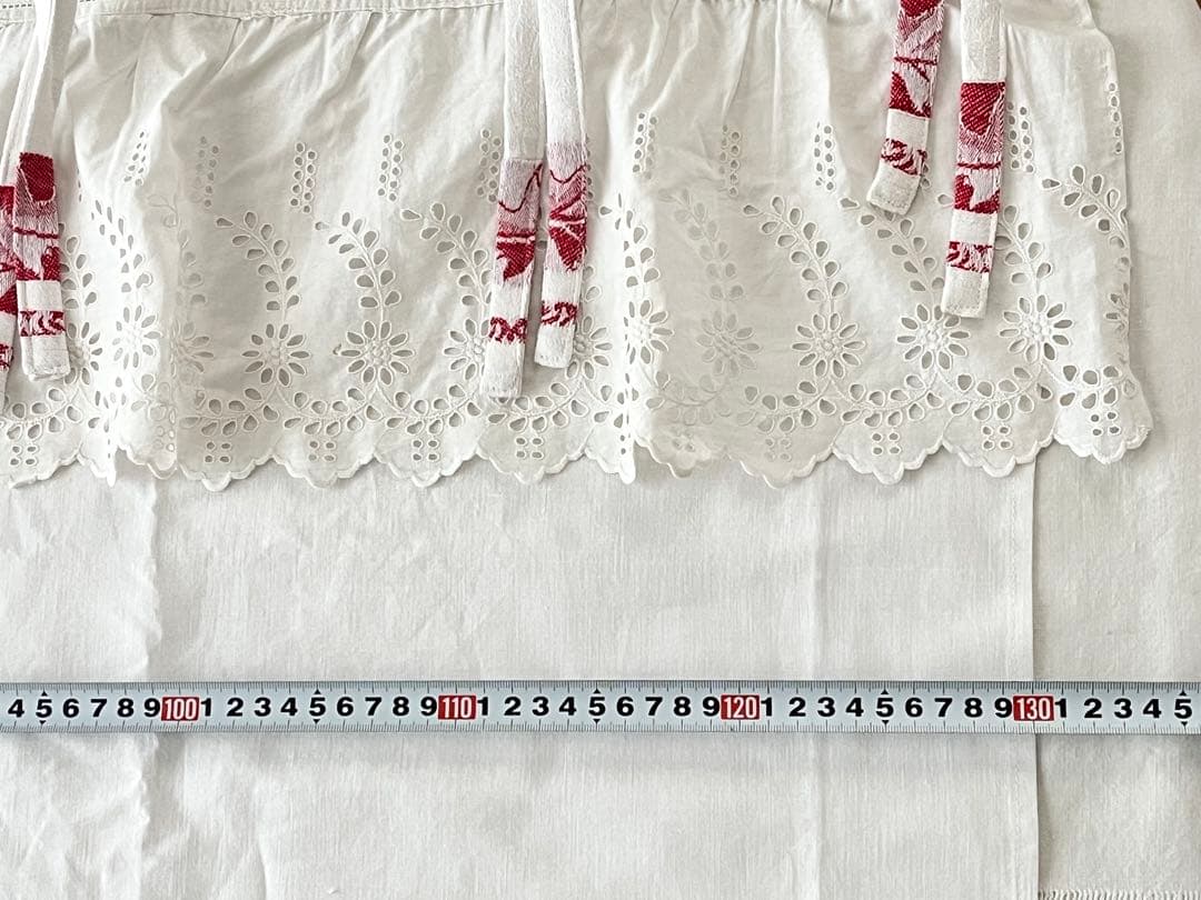 【美品】フランスアンティーク 手刺繍カットワークとフリル カフェカーテン