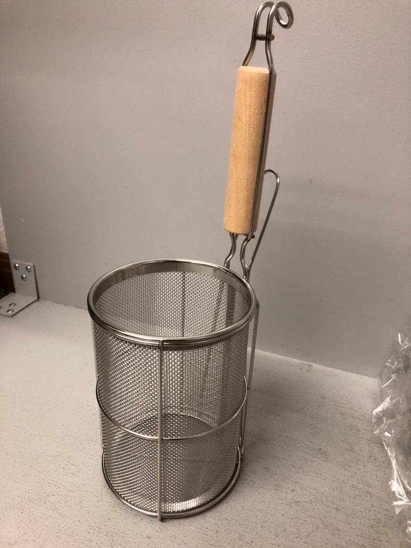 ３個　木柄　新型スパゲティーてぼ　ざる　18-8　ステンレス　ASP15