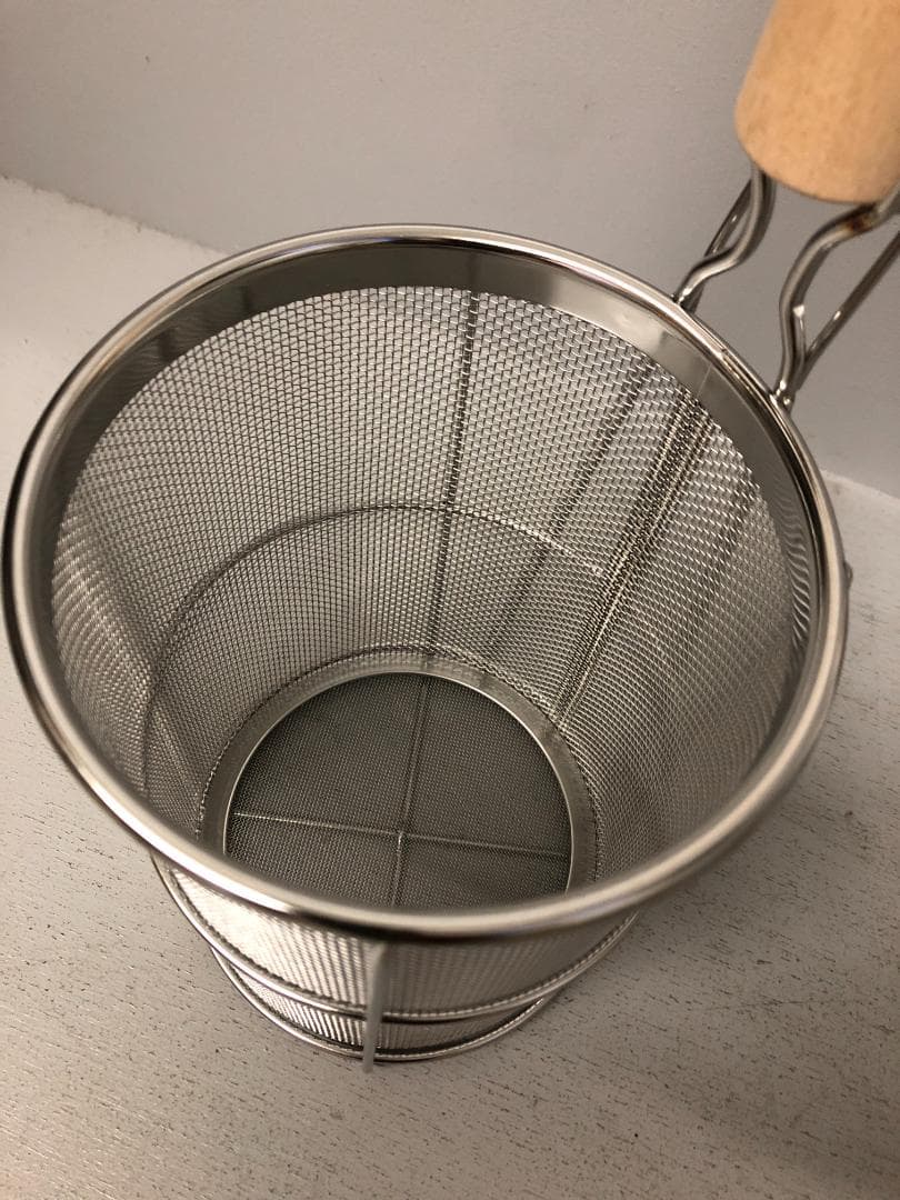 ３個　木柄　新型スパゲティーてぼ　ざる　18-8　ステンレス　ASP15