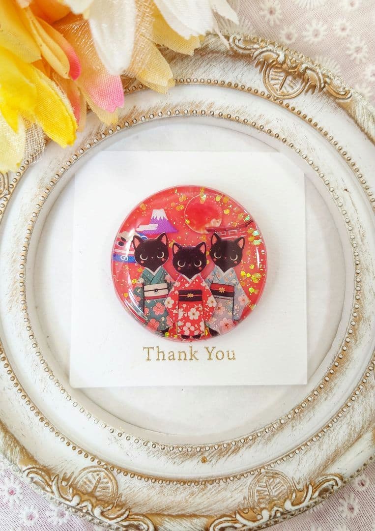 レジン　猫　ヘアゴム　ブローチ　ポニーフック　No.445