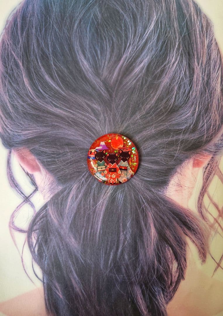 レジン　猫　ヘアゴム　ブローチ　ポニーフック　No.445