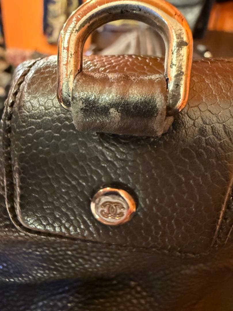 美品　CHANEL キャビアスキン ボストンバッグブラック