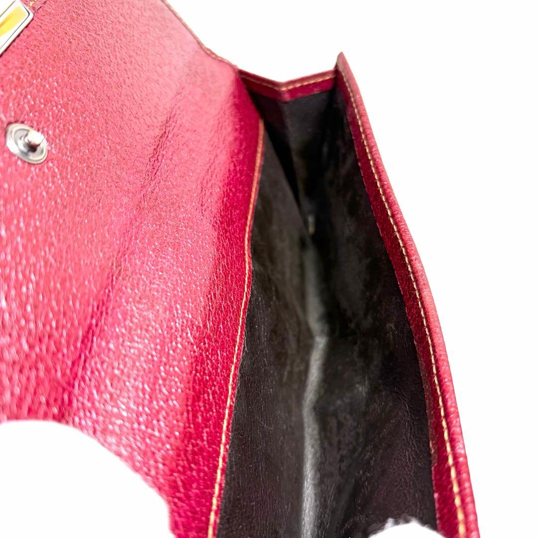 美品 GUCCI グッチ GGキャンバス レザー Wホック 長財布 ボルドー