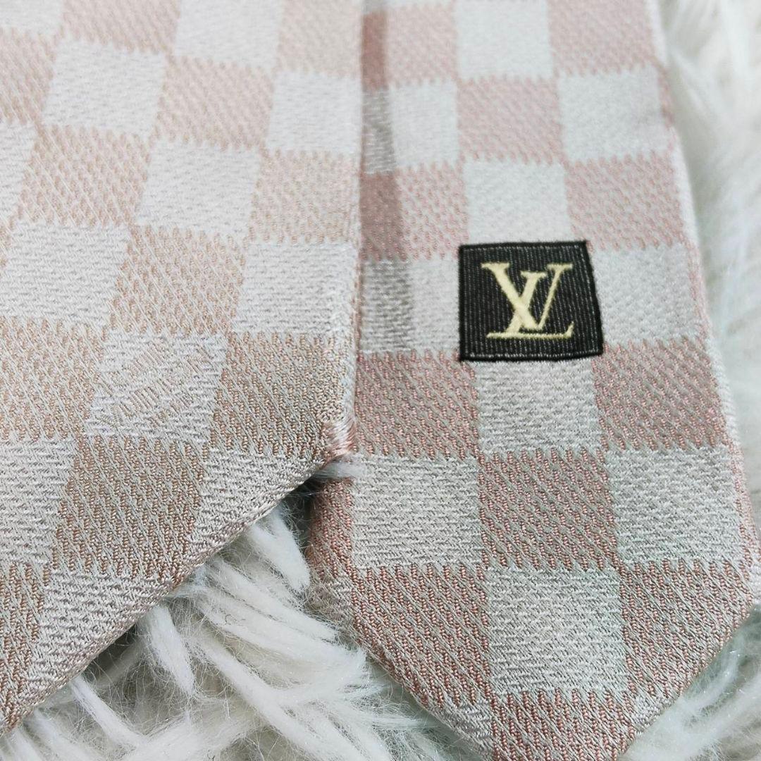 Louis Vuitton ルイヴィトン ダミエ総柄 シルクネクタイ ピンク