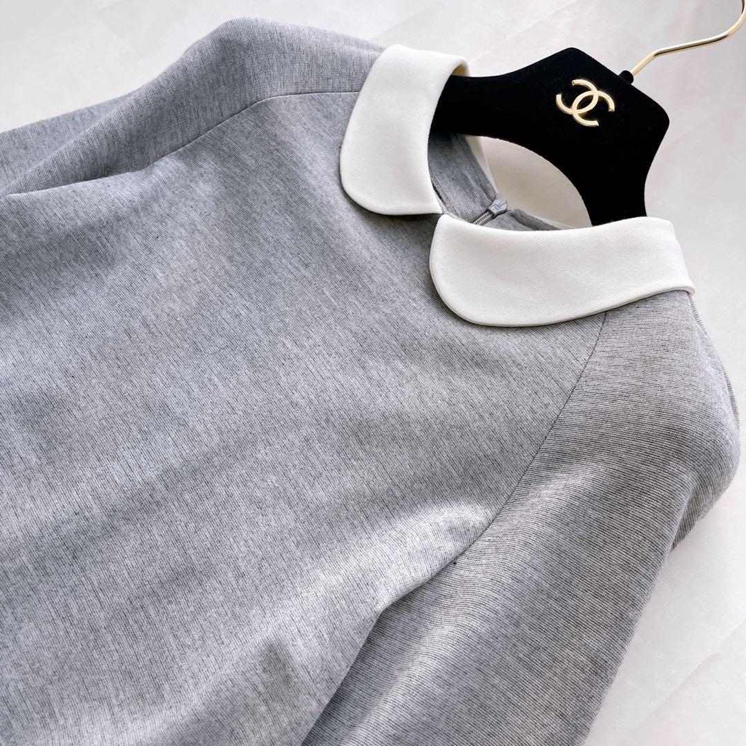 極美品✨モナリザ フラワー刺繍 ドッキングワンピース 白襟 チュール 10Y