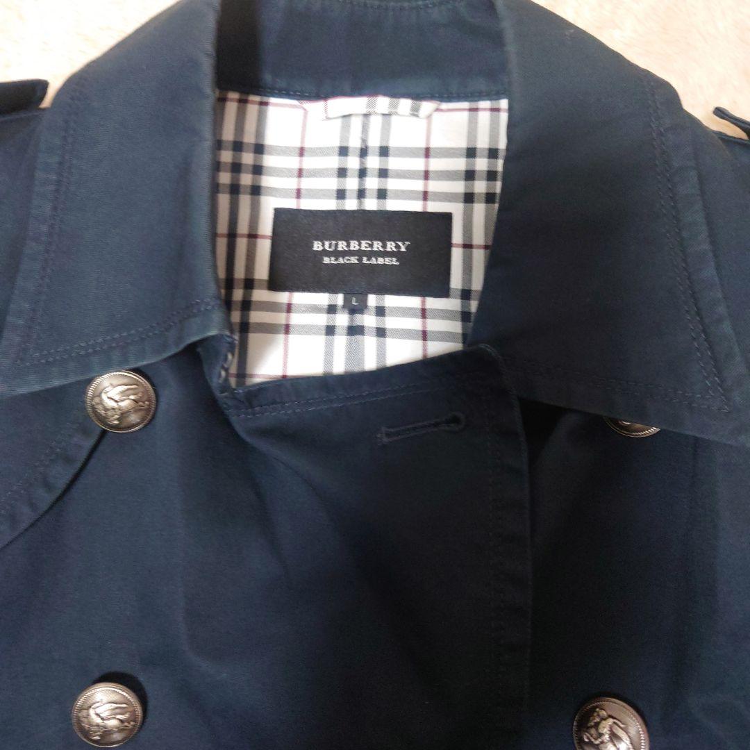 L 希少 銀ボタン バーバリーブラックレーベル トレンチコート ロゴ刺繍