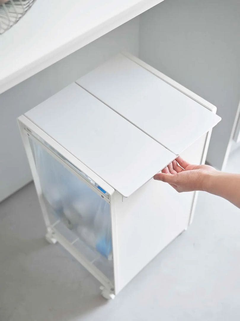 蓋付き目隠し分別ダストワゴン 2分別【ホワイト】