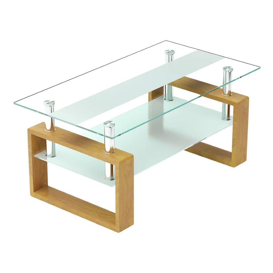 【新品】幅87.5cm強化ガラステーブル 口字型脚 収納棚付き