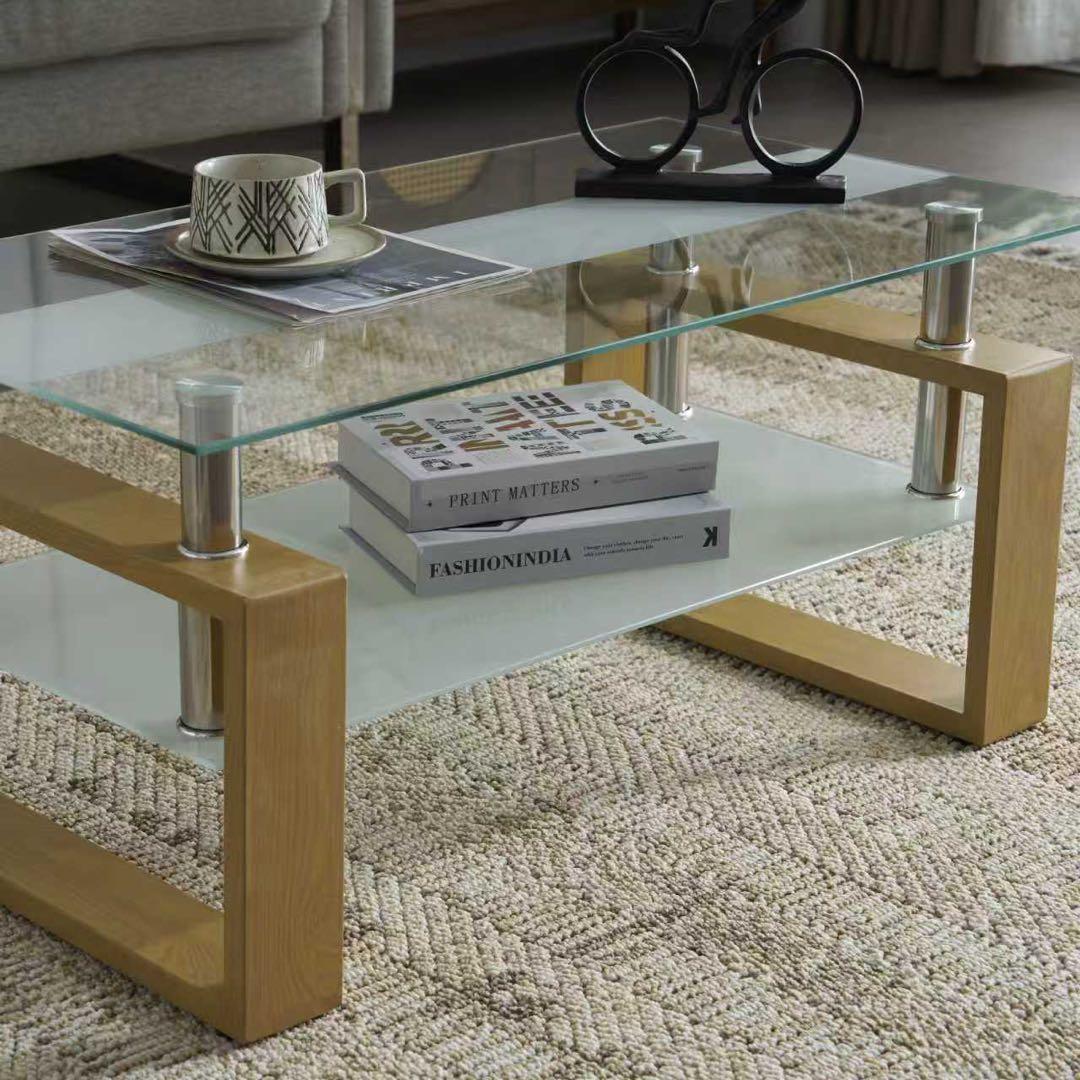 【新品】幅87.5cm強化ガラステーブル 口字型脚 収納棚付き