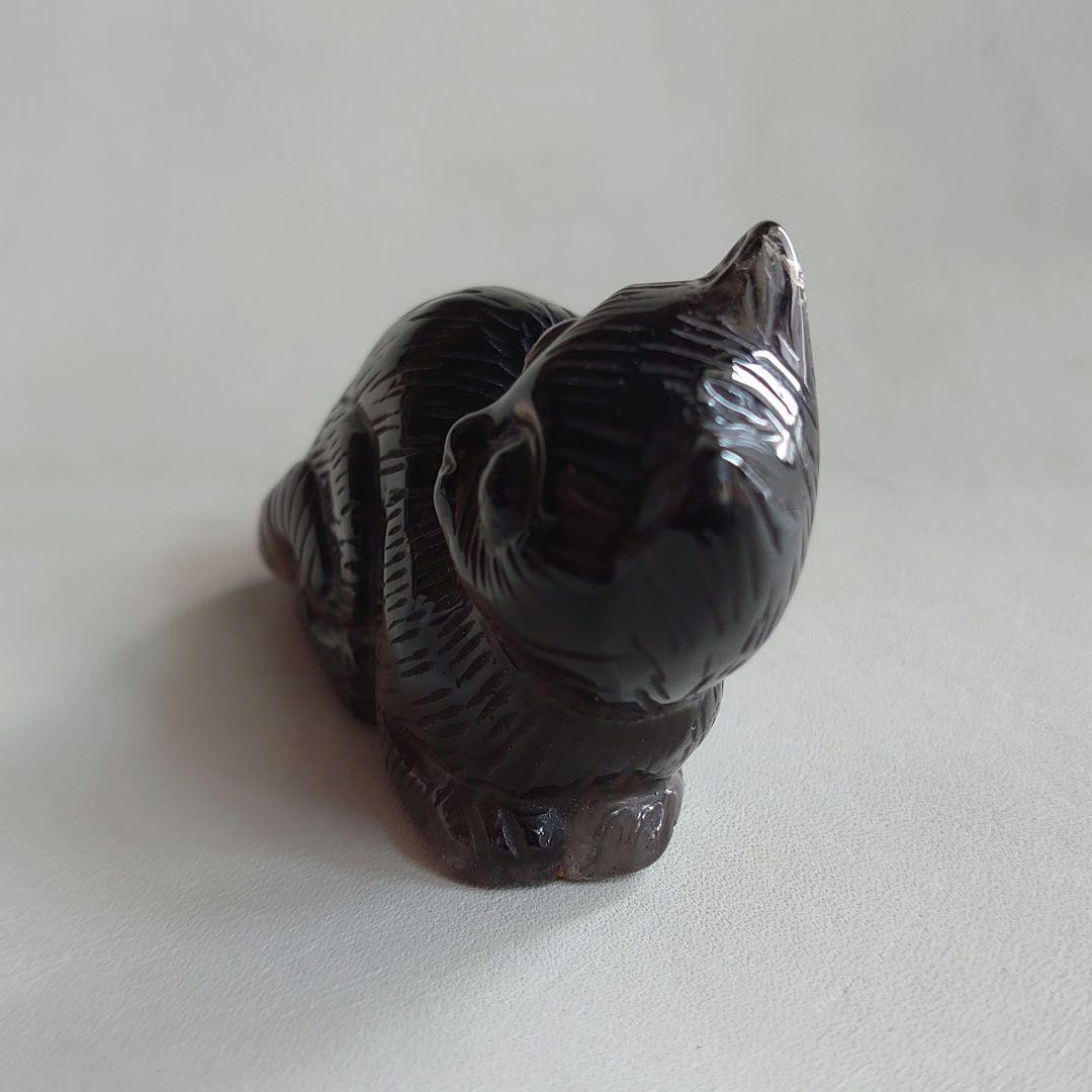 ★手彫り一点物、スモーキークォーツネコ　置物　素晴らしい手仕事　素敵な逸品