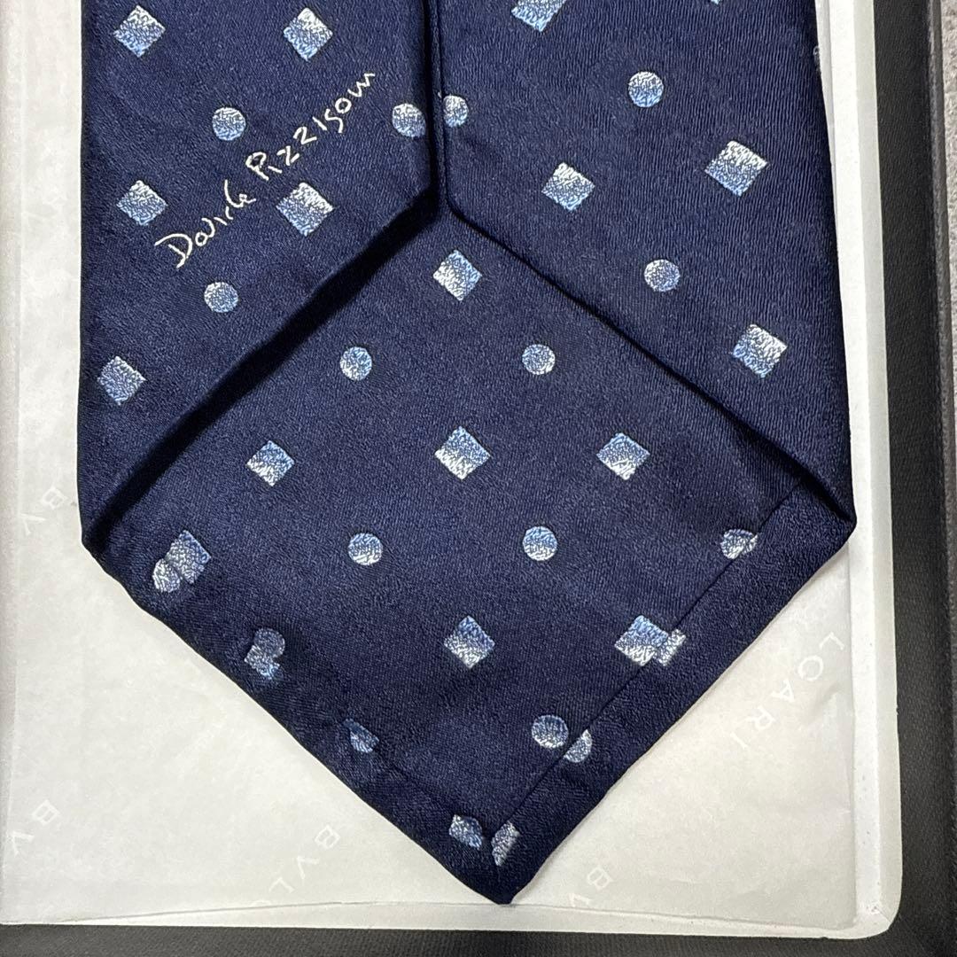 未使用タグ付　箱付　ブルガリ　ネクタイ　紺　セッテピエゲ