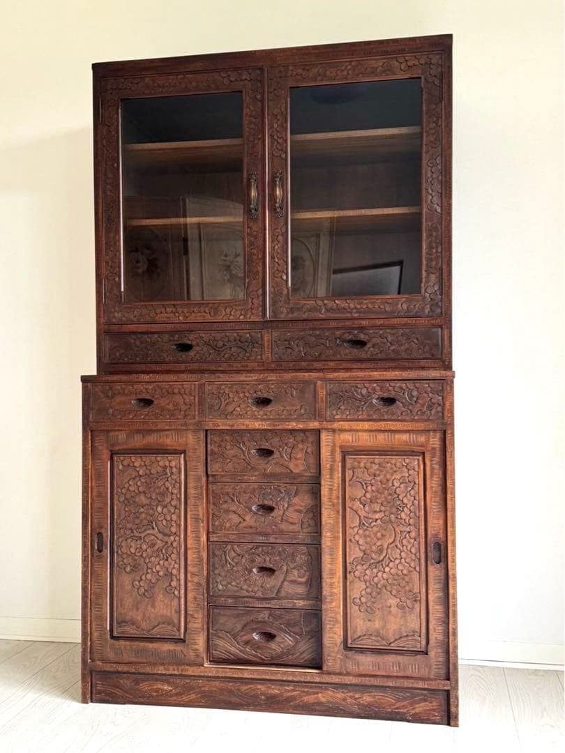 Icchodo 軽井沢彫 桜 彫刻 時代 カップボード　（トップパーツのみ）