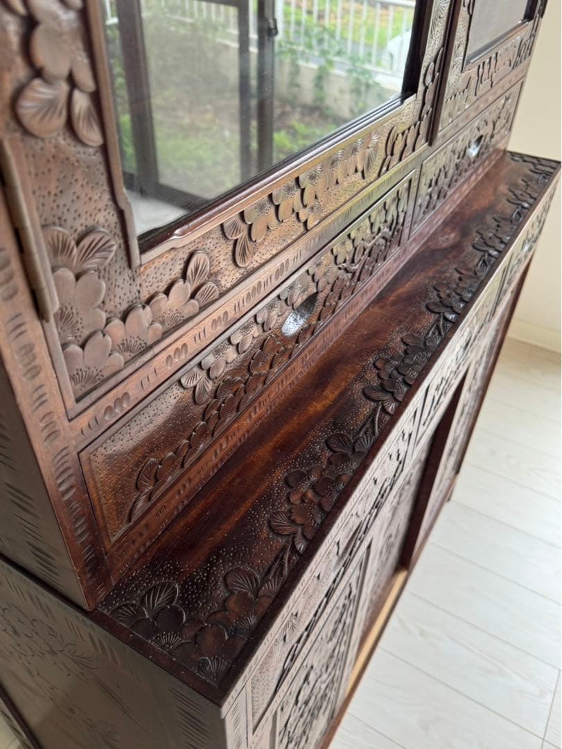 Icchodo 軽井沢彫 桜 彫刻 時代 カップボード　（トップパーツのみ）