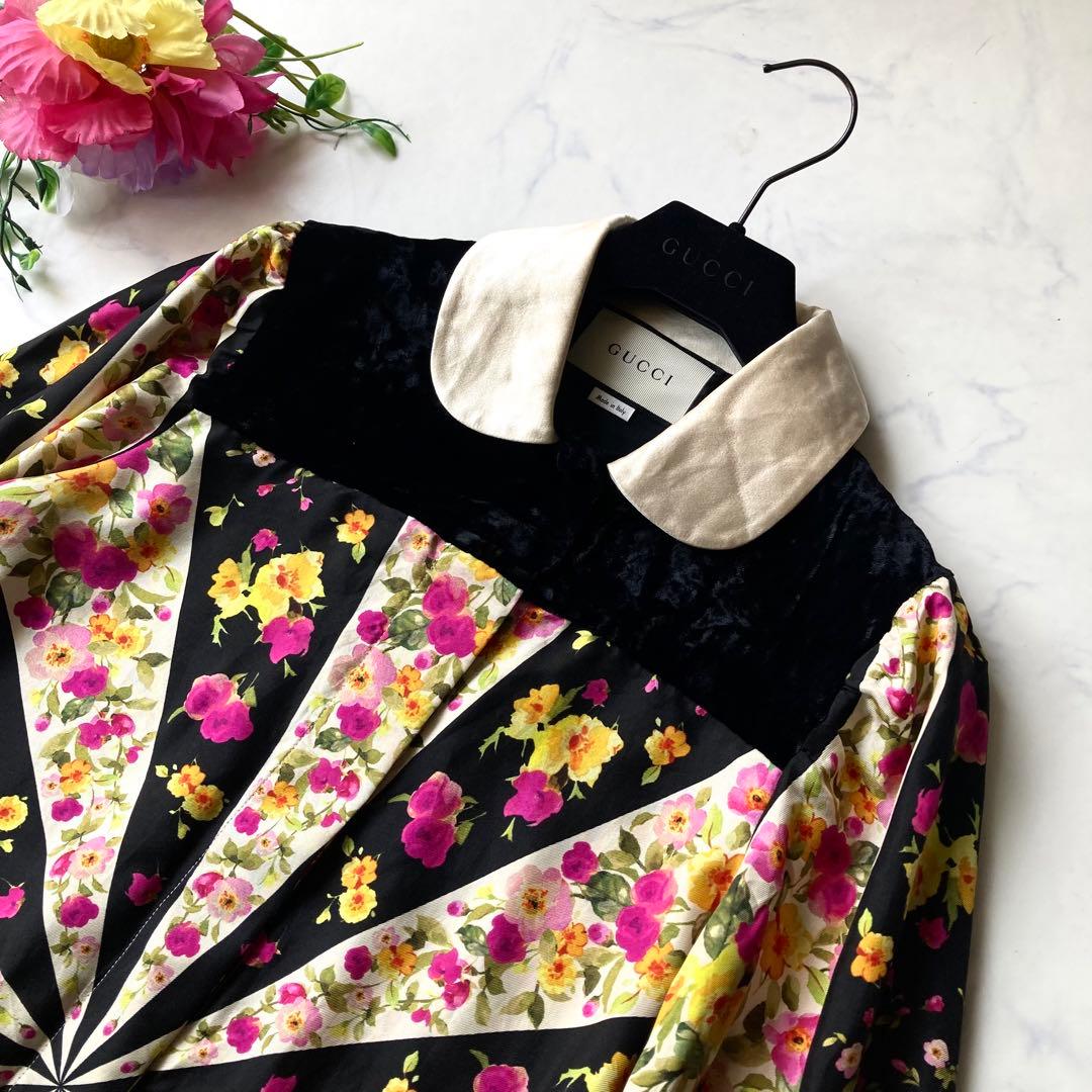 GUCCI グッチ　シャツ　ブラウス　フラワーパターン 花柄　シルク　38