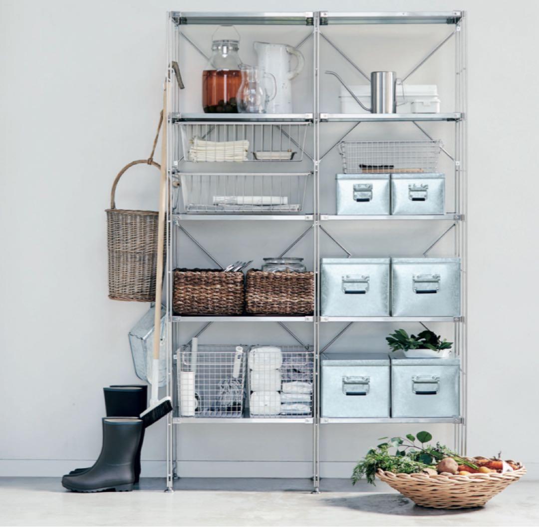 ⭐️超美品⭐️無印⭐️スチールユニットシェルフ⭐️大⭐️ライトグレー⭐️ワードローブバー付