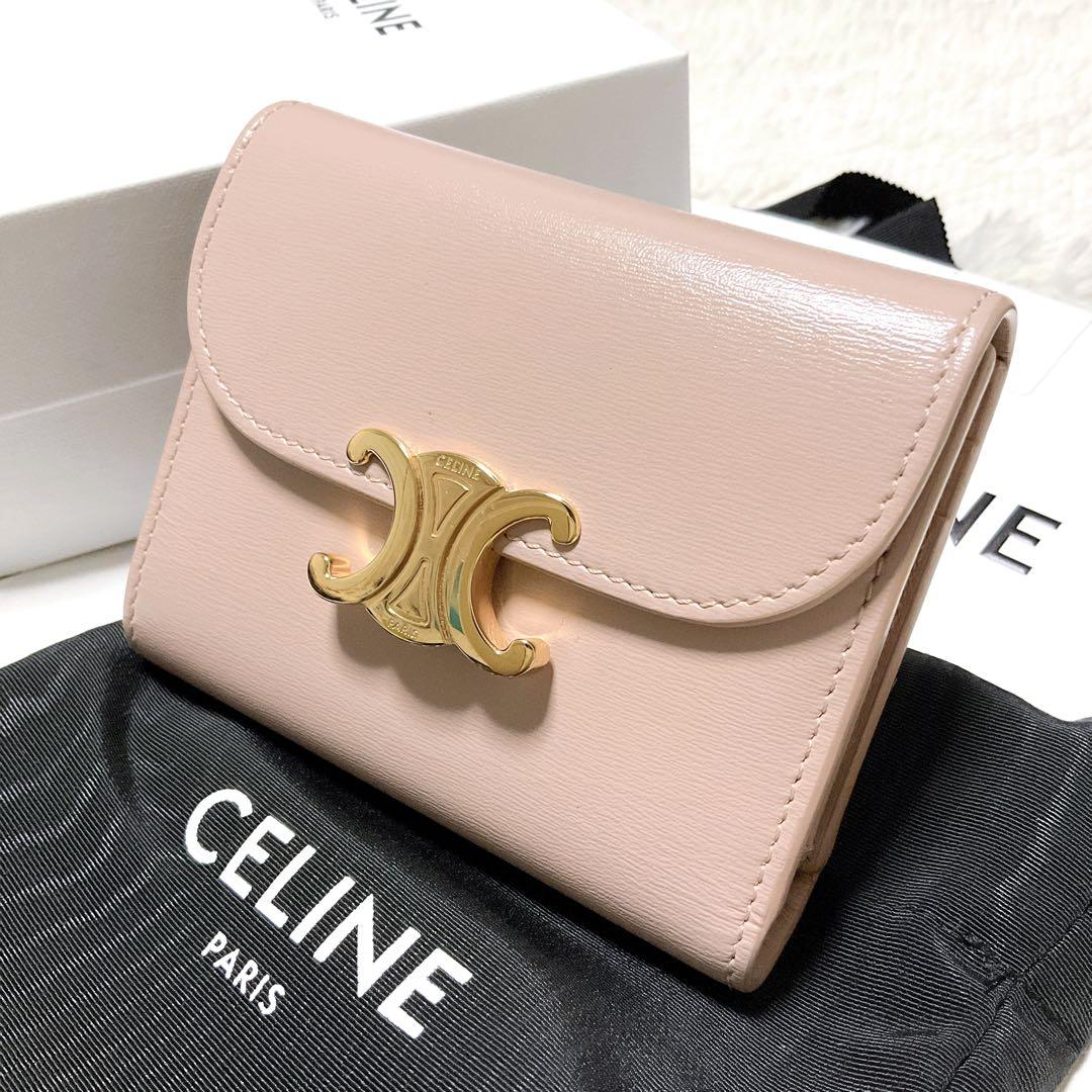 美品♡正規品♡セリーヌ 三つ折り トリオンフ スモールウォレット レザー ピンク